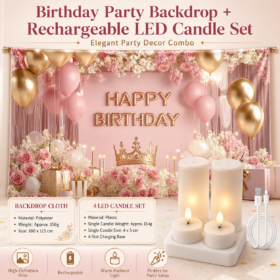Elosung Birthday Backdrop & 4 Rechargeable LED Candles – image 1