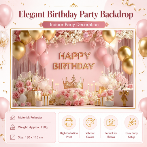Elosung Birthday Backdrop & 4 Rechargeable LED Candles – image 2