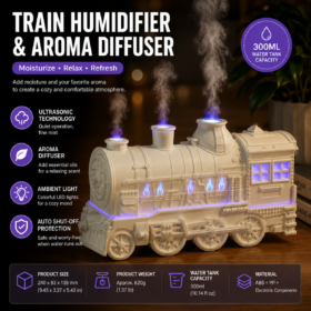 Elosung Retro Train Aroma Diffuser with Mist Rings – image 1