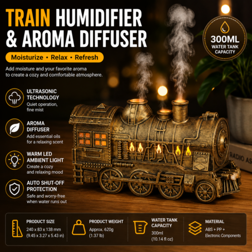 Elosung Retro Train Aroma Diffuser with Mist Rings – image 1