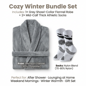 Elosung Grey Flannel Robe with 2 Sock Pairs – image 1