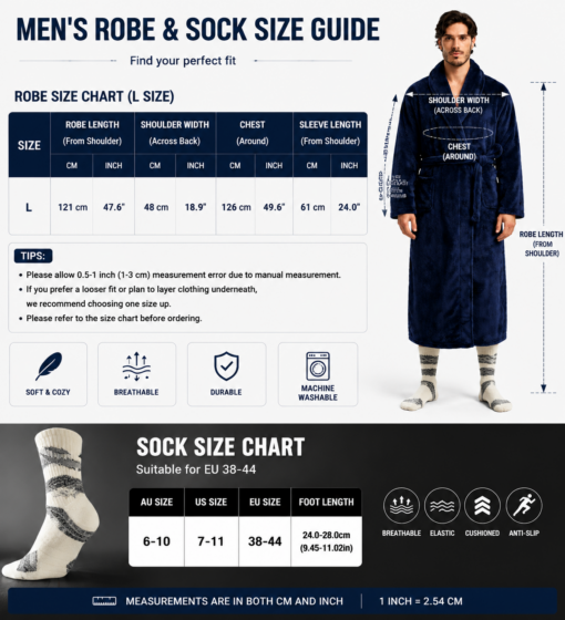 Elosung Men's Winter Robe and Socks Bundle – image 7