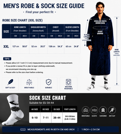 Elosung Men's Flannel Robe Set with 2 Pairs Socks – image 5