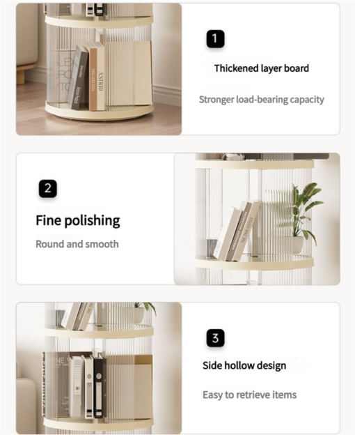 Elosung Rotating 4-Layer Bookshelf, Cream White – image 2