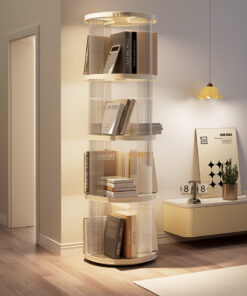 Elosung Rotating 4-Layer Bookshelf, Cream White - Image 4