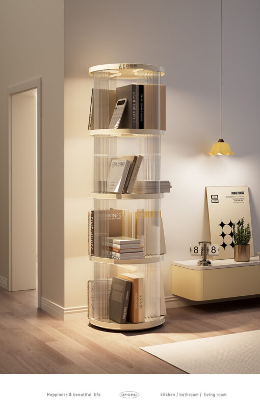 Elosung Rotating 4-Layer Bookshelf, Cream White – image 4