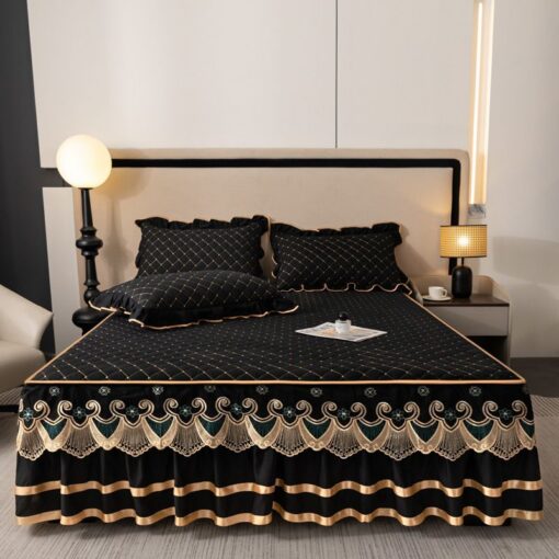 Elosung Quilted Bed Skirt Set with Lace Trim – image 1