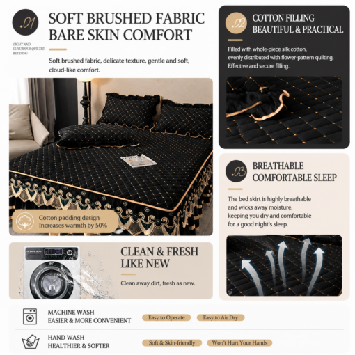 Elosung Quilted Bed Skirt Set with Lace Trim – image 2