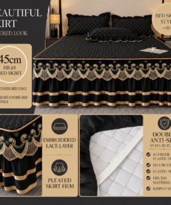 Elosung Quilted Bed Skirt Set with Lace Trim - Image 3