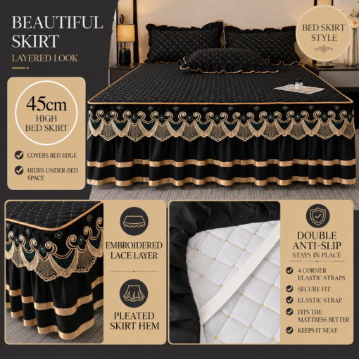 Elosung Quilted Bed Skirt Set with Lace Trim – image 3