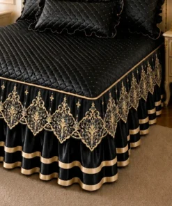 Elosung Quilted Bed Skirt Set with Lace Trim - Image 4