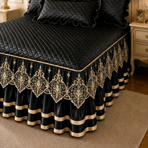 Elosung Quilted Bed Skirt Set with Lace Trim – image 4