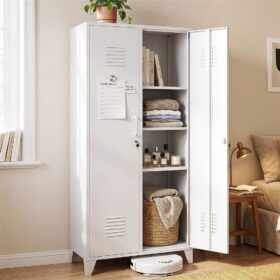 Artiss Lockable Steel Wardrobe with 4 Shelves – image 1