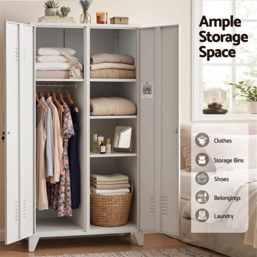 Artiss Lockable Steel Wardrobe with 4 Shelves – image 6
