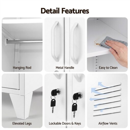 Artiss Lockable Steel Wardrobe with 4 Shelves – image 10